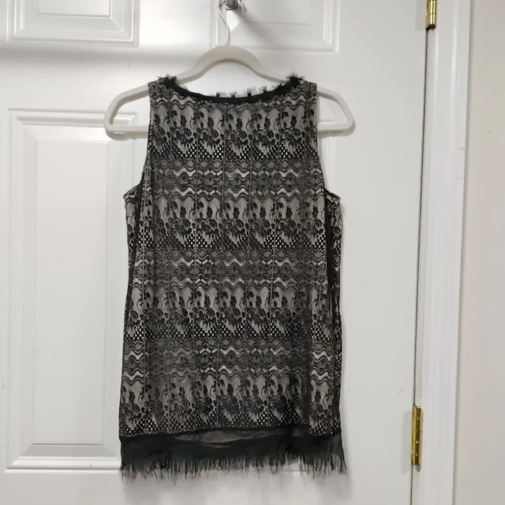 CAbi Women's Emily Black Lace Overlay Bow Sleeveless Top Blouse Size S - Picture 3 of 5